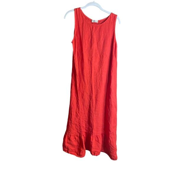 Terri Millennio Flounce Hem Sleeveless Midi Red Linen Dress Small - Picture 3 of 8